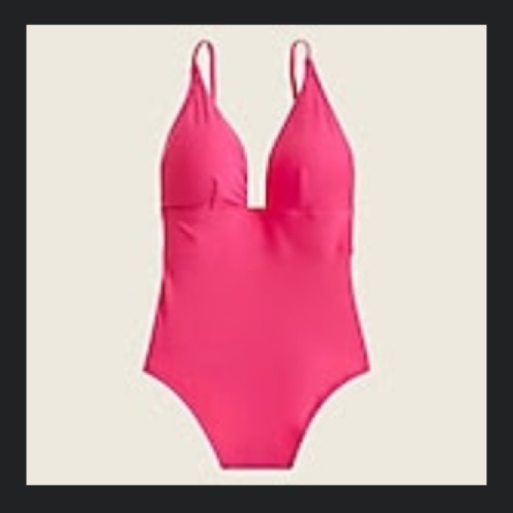 NWT J.Crew Deep V-neck french one-piece swimsuit, fuchsia bloom, size 14.